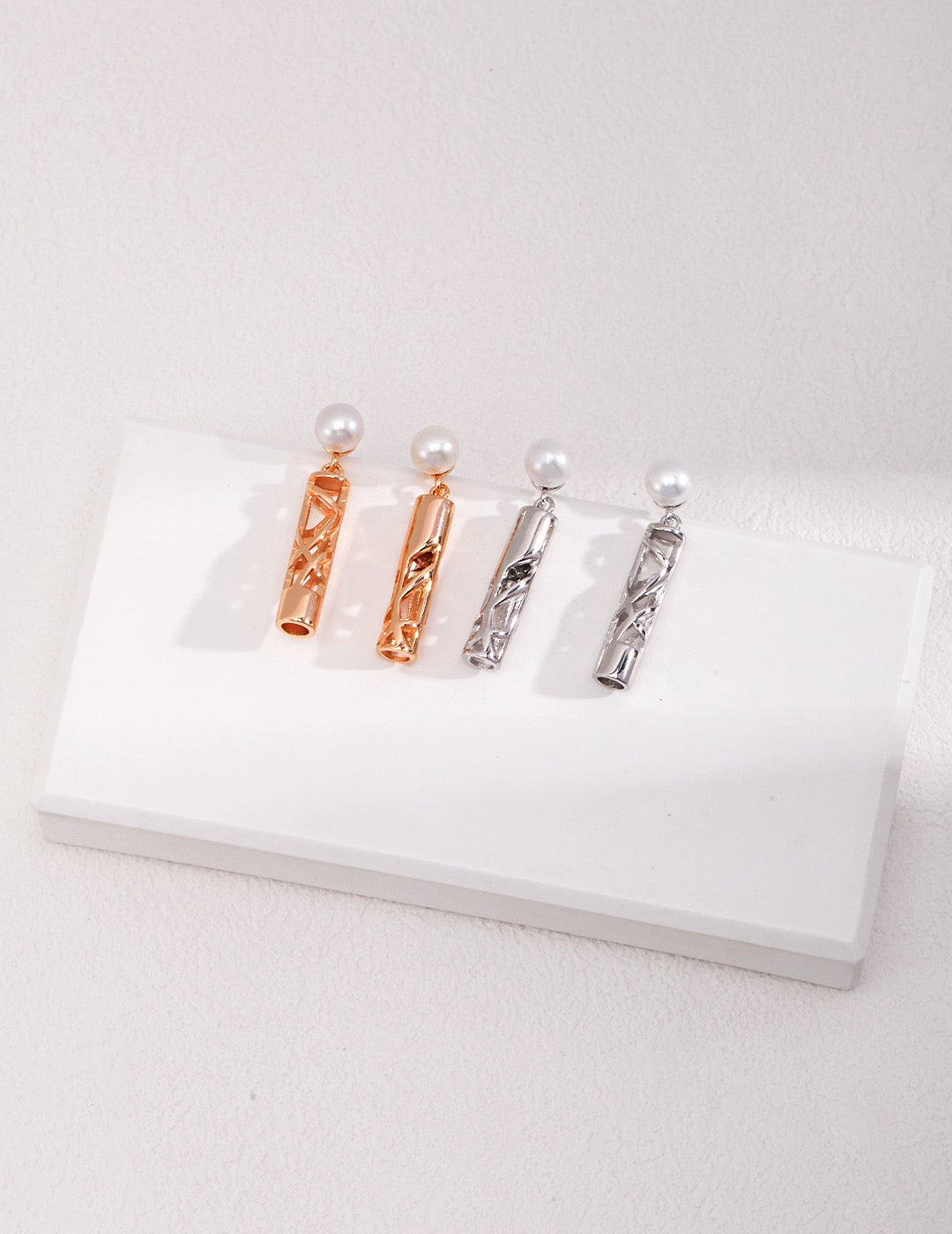 Hollow Pattern Cylindrical Pearl Earrings