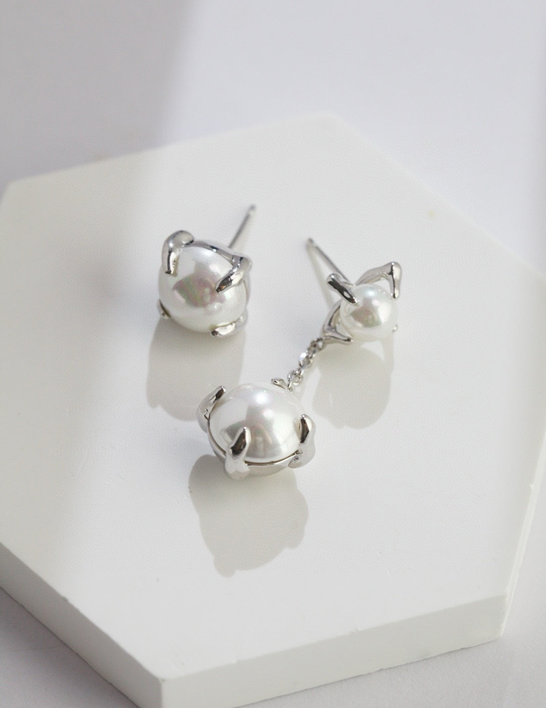 Asymmetric Sterling Silver Pearl Earrings