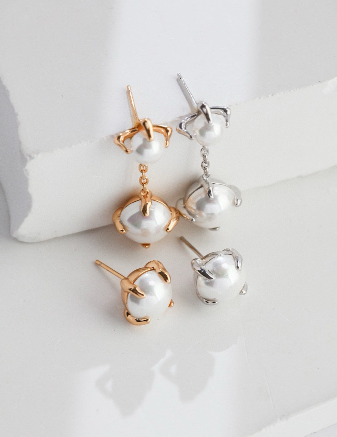 Asymmetric Sterling Silver Pearl Earrings