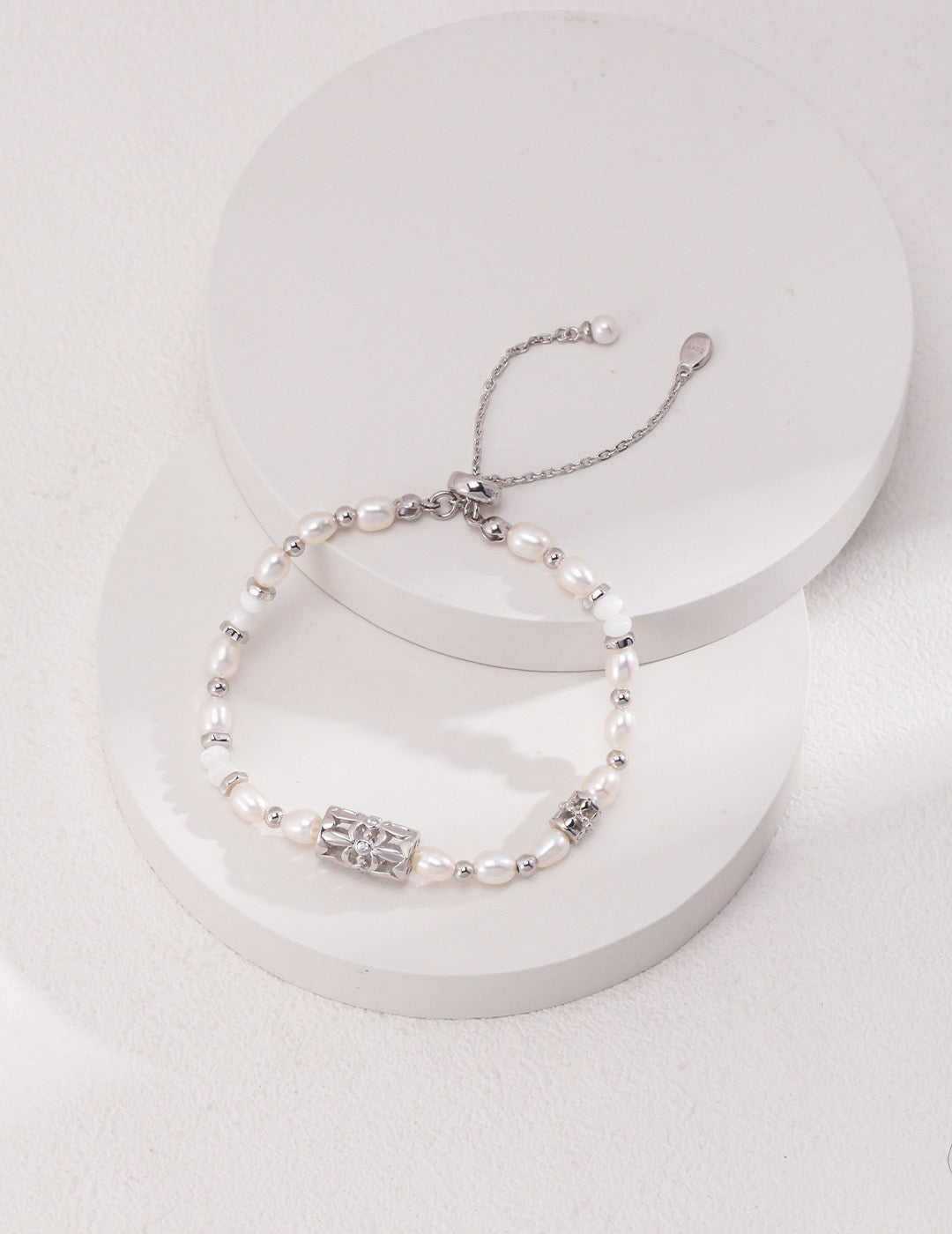 Sterling Silver Pearl Agate Zircon Bracelet